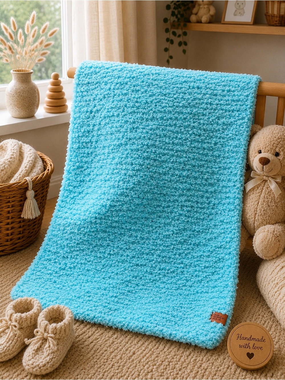 Soft and fluffy Blue Plush Baby Blanket - Cozy Knit Throw